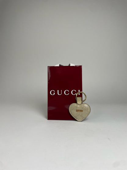 Vintage Gucci Monogram Leather Heart Key Chain Accessoire White