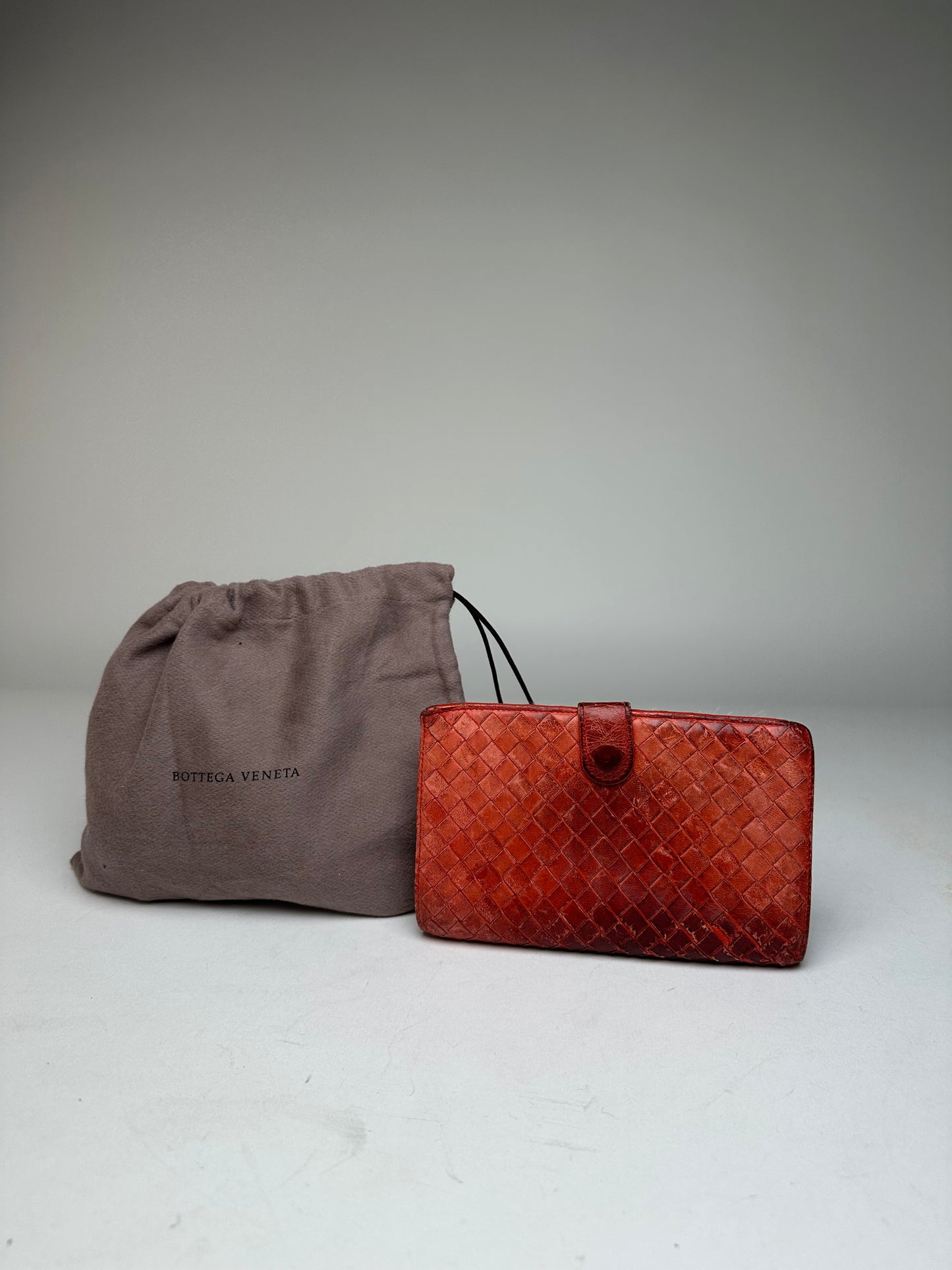 Vintage Bottega Veneta Inteecciato Leather Wallet Red
