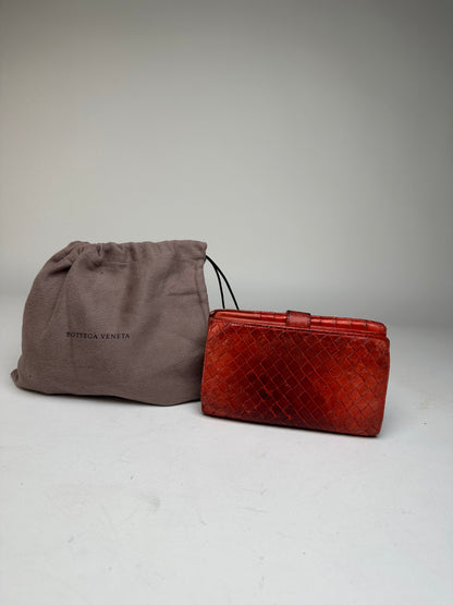 Vintage Bottega Veneta Inteecciato Leather Wallet Red
