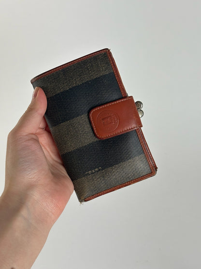 Vintage Fendi Roma Leather Wallet Brown orange striped
