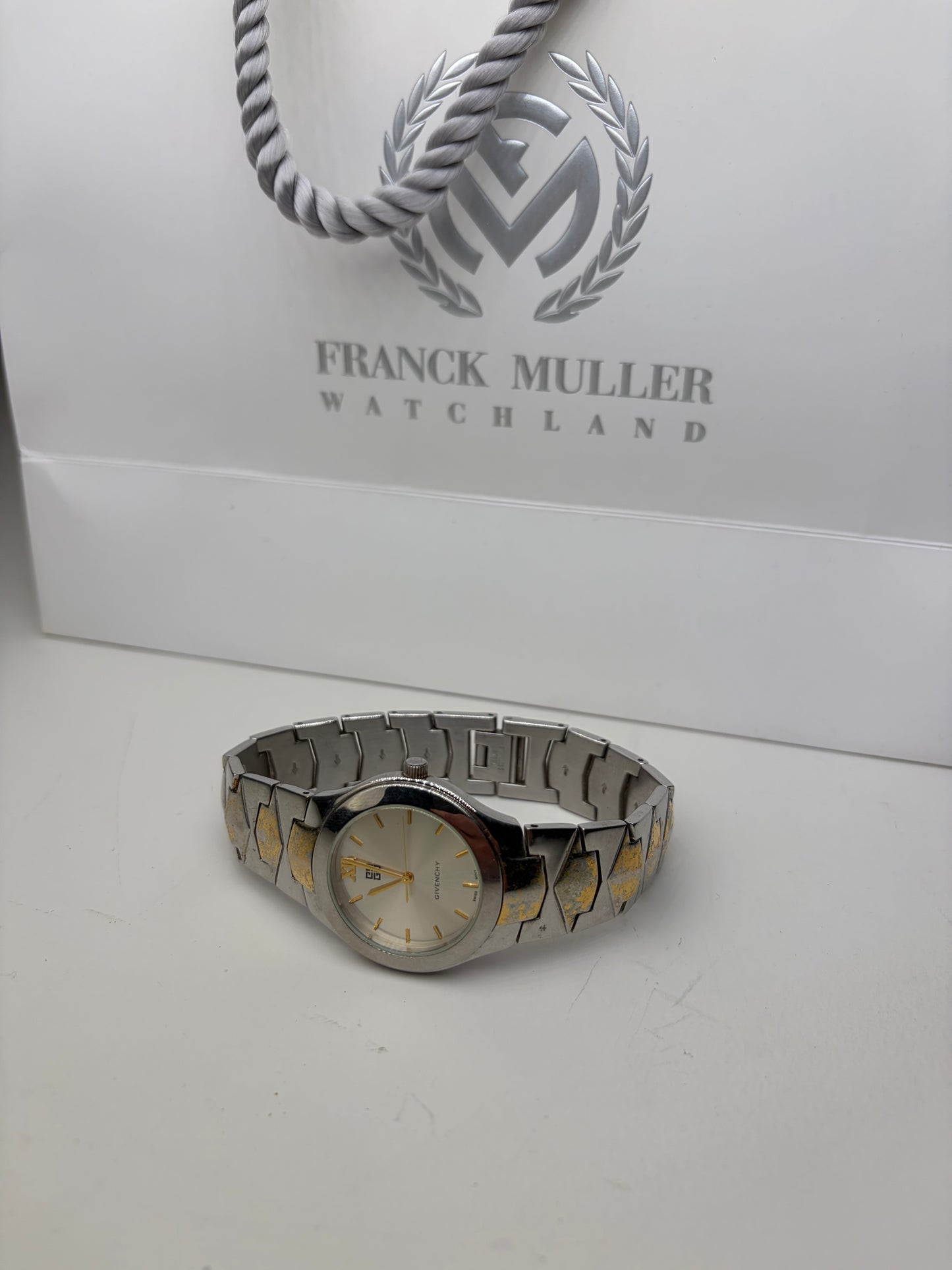 Vintage Givenchy Stainless Steel Bracelet Watch Silver Gold