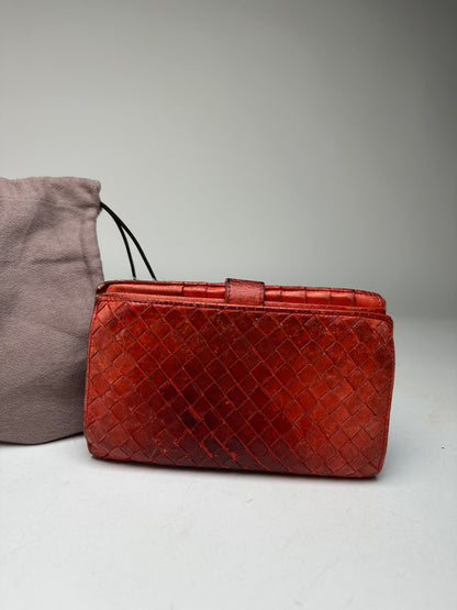 Vintage Bottega Veneta Inteecciato Leather Wallet Red