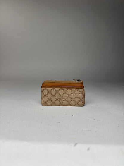 Vintage Celine Paris Leather Card holder beige brown Triomphe monogram