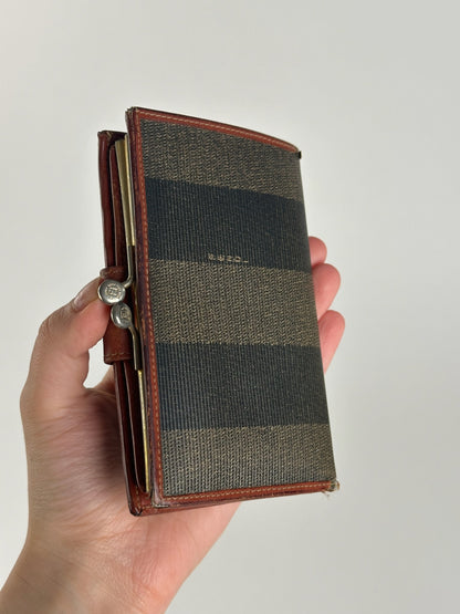 Vintage Fendi Roma Leather Wallet Brown orange striped