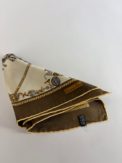 Vintage Dior Silk Scarf Beige Brown Gold