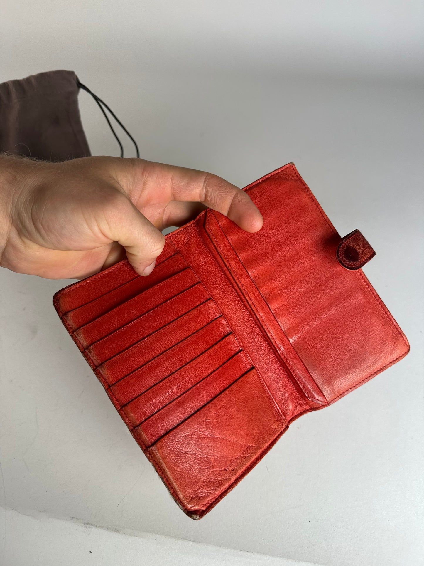 Vintage Bottega Veneta Inteecciato Leather Wallet Red