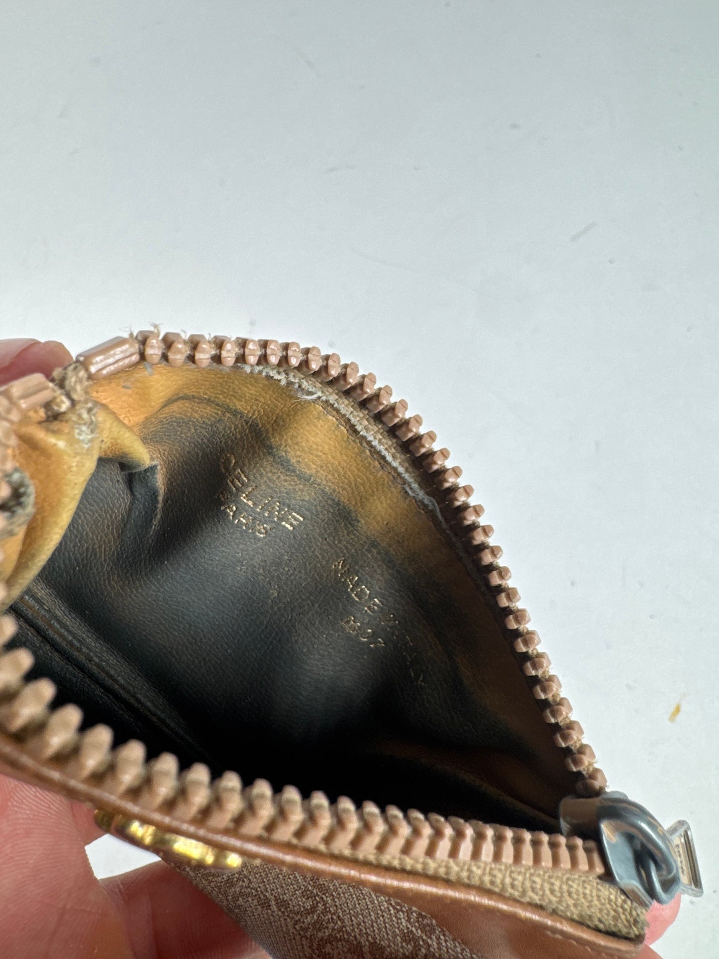 Vintage Celine Paris Leather Card holder beige brown Triomphe monogram