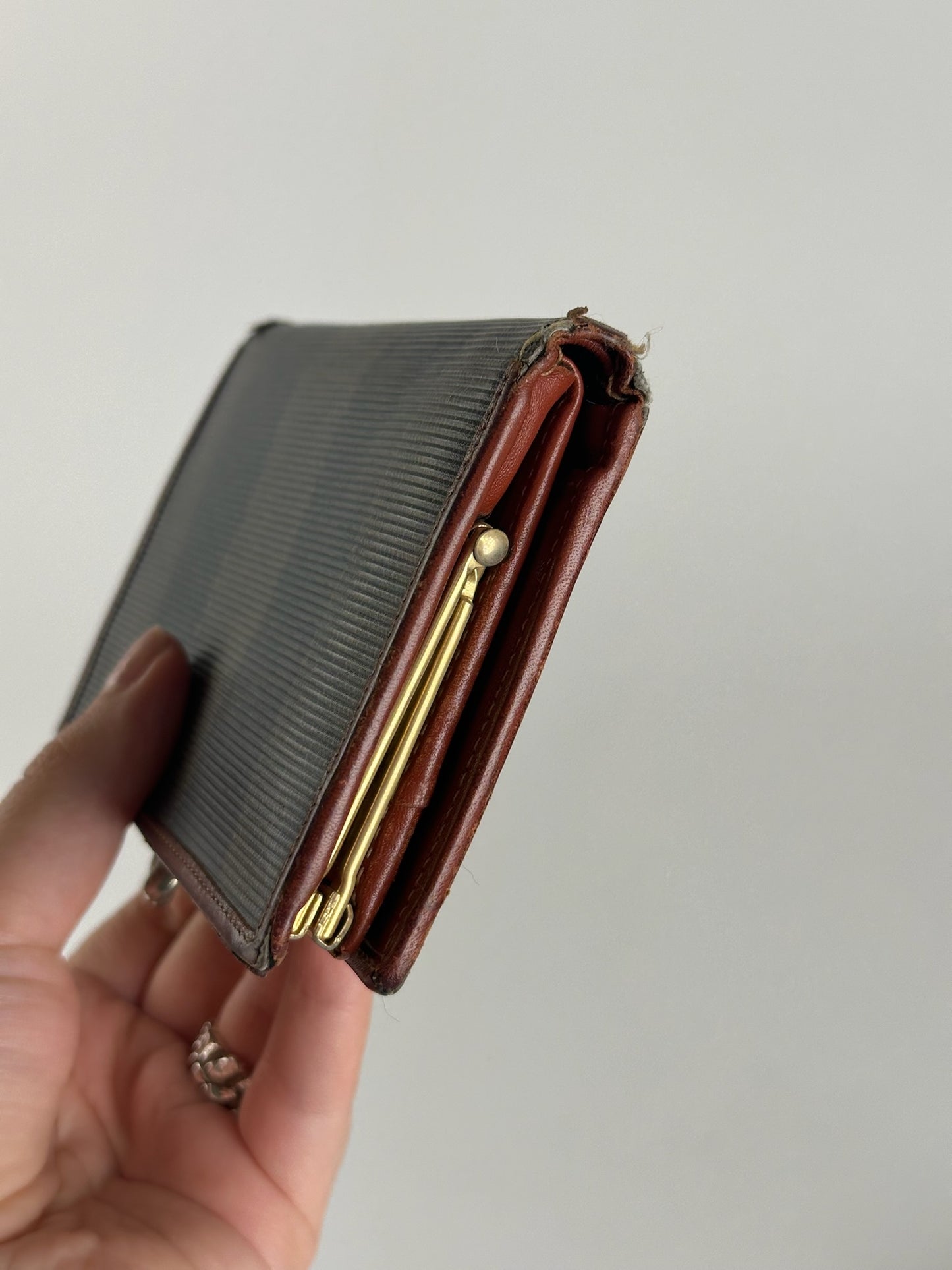 Vintage Fendi Roma Leather Wallet Brown orange striped