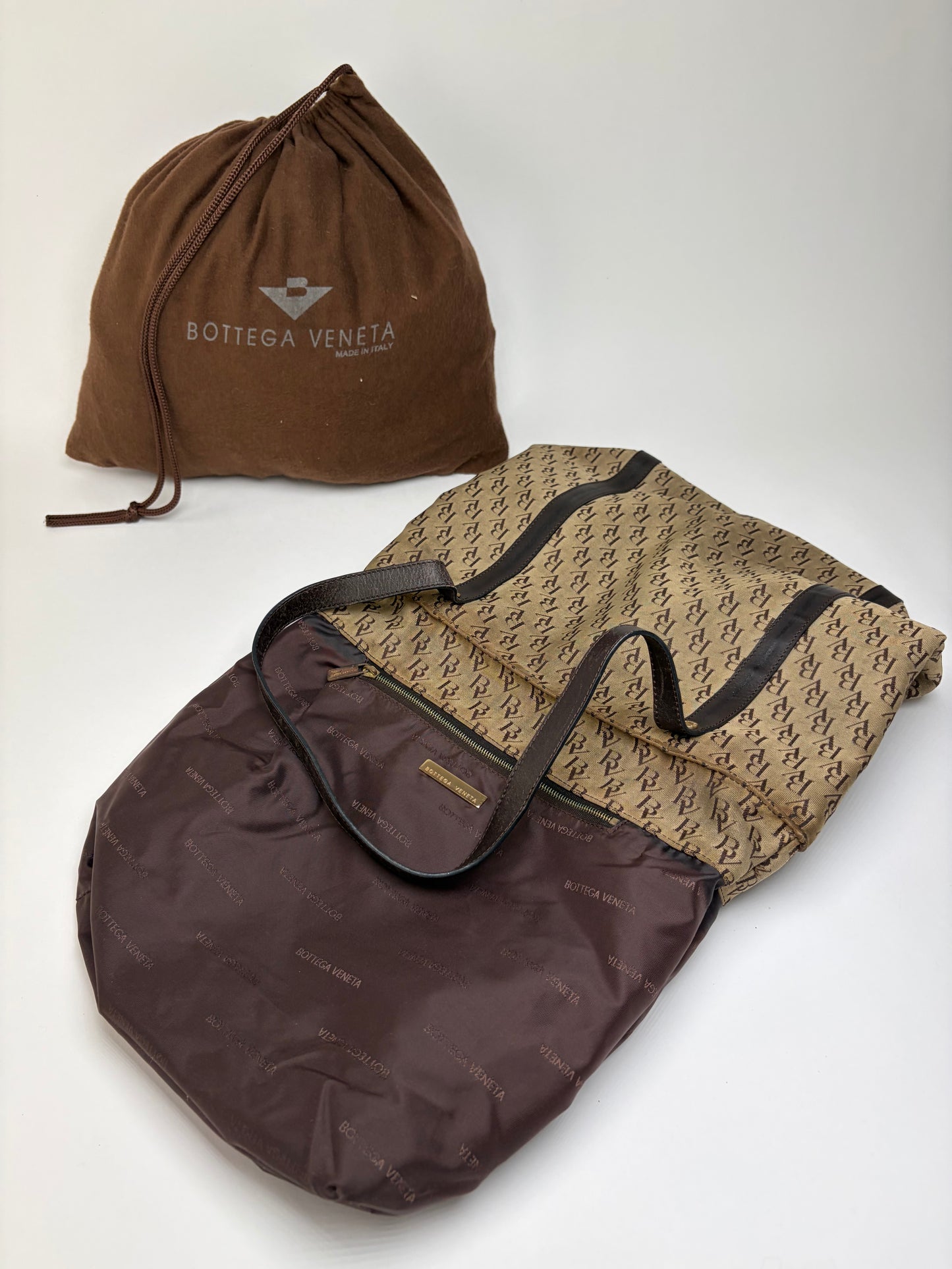 Vintage Bottega Veneta Monogram Canvas Tote Brown Beige