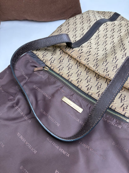 Vintage Bottega Veneta Monogram Canvas Tote Brown Beige