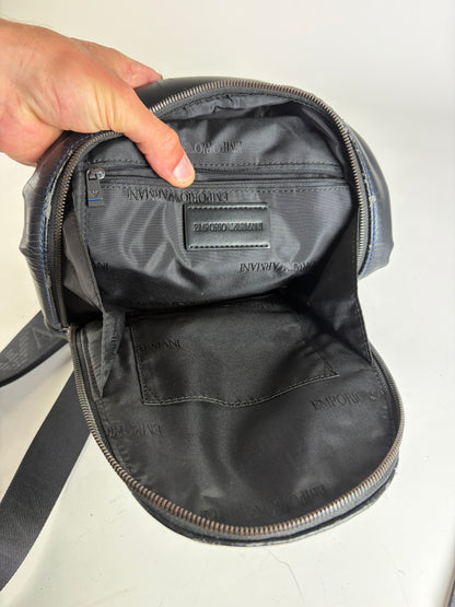 Vintage Emporio Armani Leather Sling Bag Black Silver