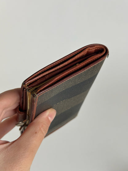 Vintage Fendi Roma Leather Wallet Brown orange striped