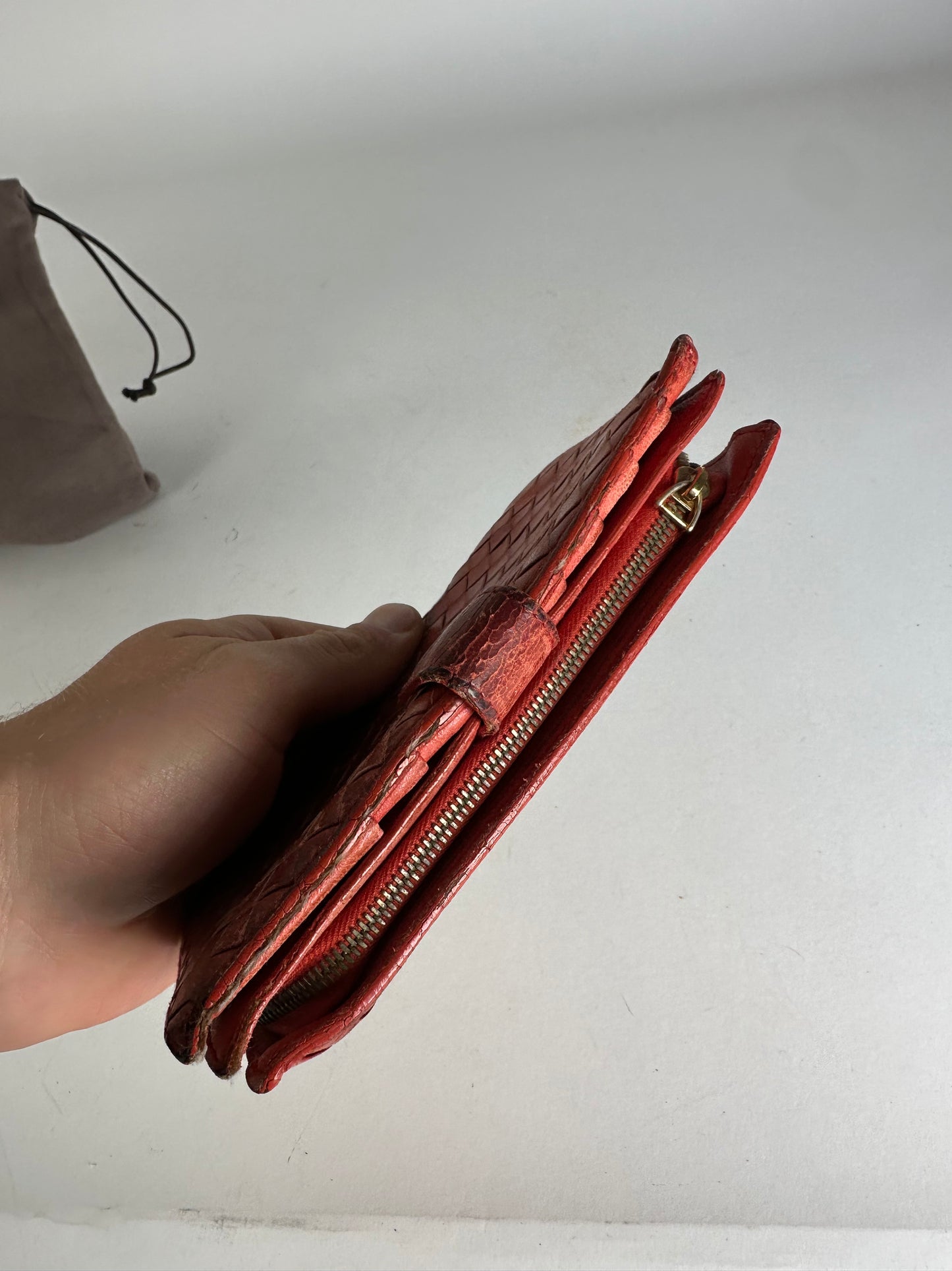 Vintage Bottega Veneta Inteecciato Leather Wallet Red