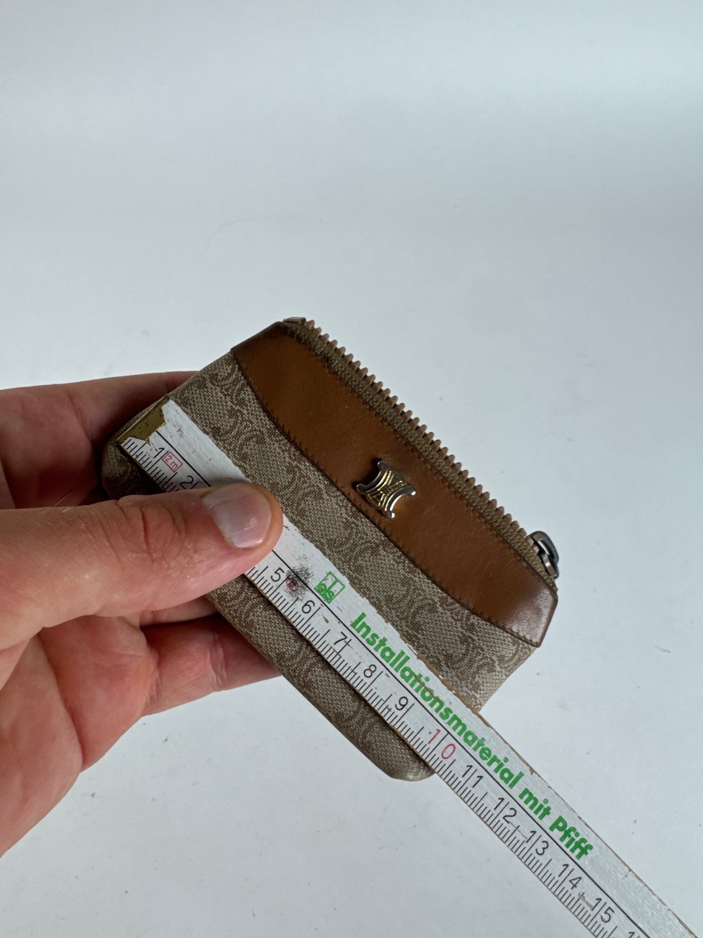 Vintage Celine Paris Leather Card holder beige brown Triomphe monogram