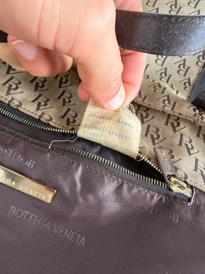 Vintage Bottega Veneta Monogram Canvas Tote Brown Beige