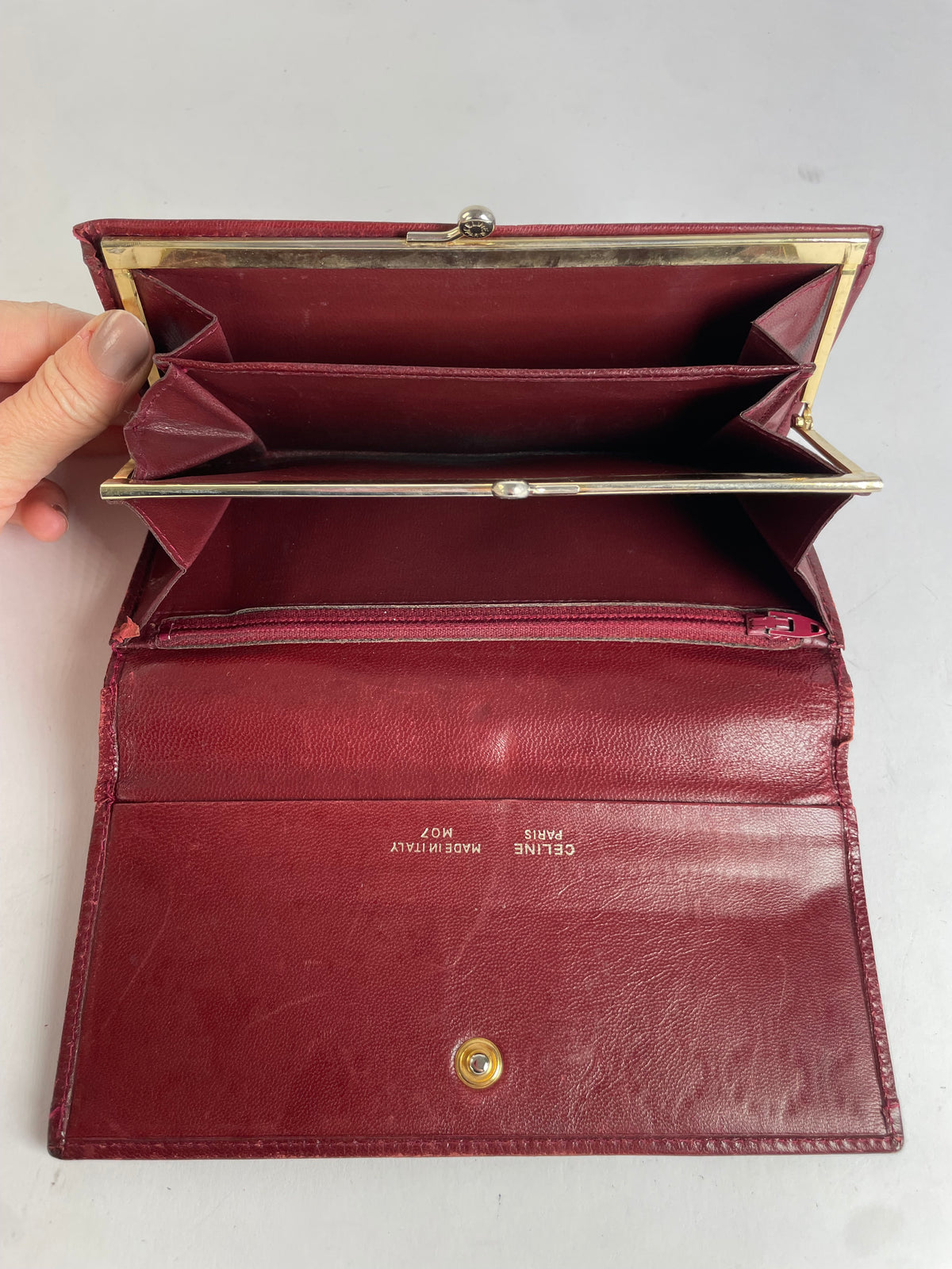 Vintage Celine Macadam Leather Bifold Wallet Late 1980s Burgundy