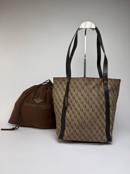Vintage Bottega Veneta Monogram Canvas Tote Brown Beige