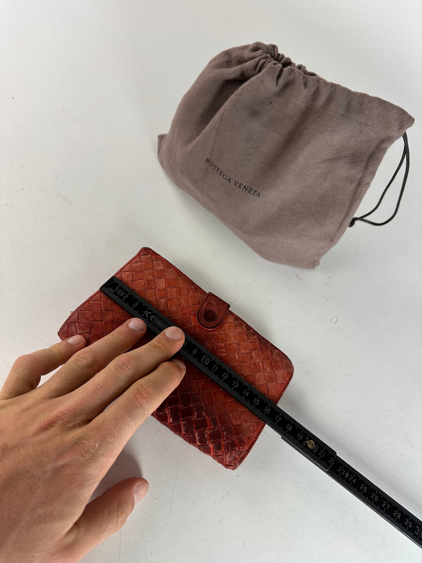 Vintage Bottega Veneta Inteecciato Leather Wallet Red