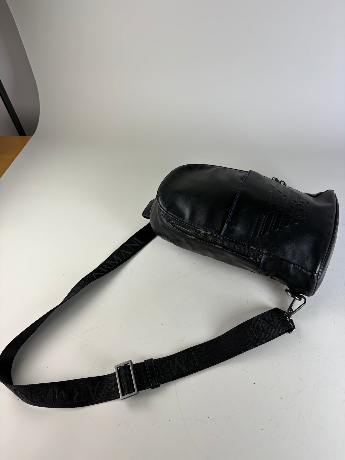 Vintage Emporio Armani Leather Sling Bag Black Silver