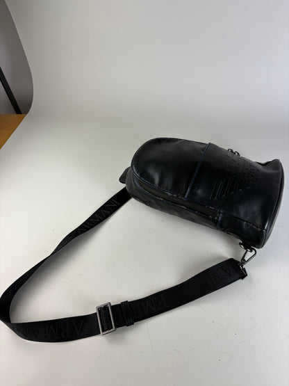 Vintage Emporio Armani Leather Sling Bag Black Silver