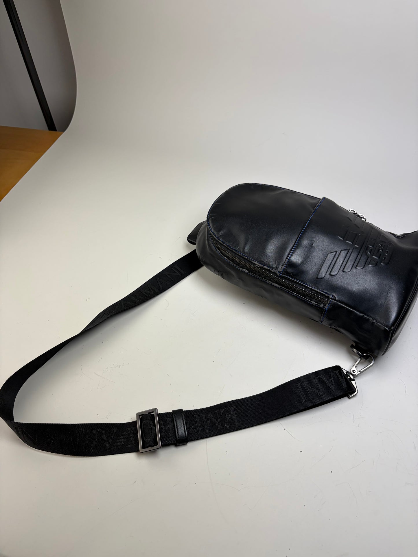 Vintage Emporio Armani Leather Sling Bag Black Silver