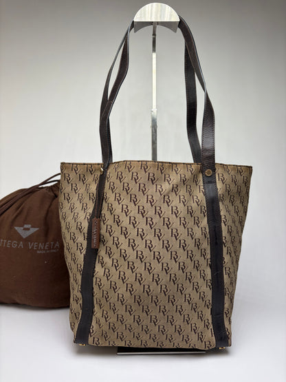 Vintage Bottega Veneta Monogram Canvas Tote Brown Beige