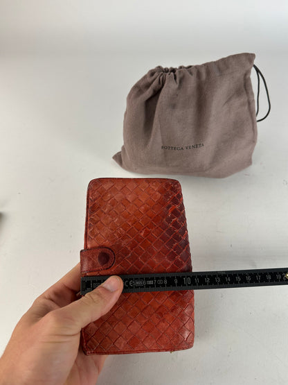 Vintage Bottega Veneta Inteecciato Leather Wallet Red