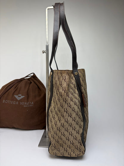 Vintage Bottega Veneta Monogram Canvas Tote Brown Beige