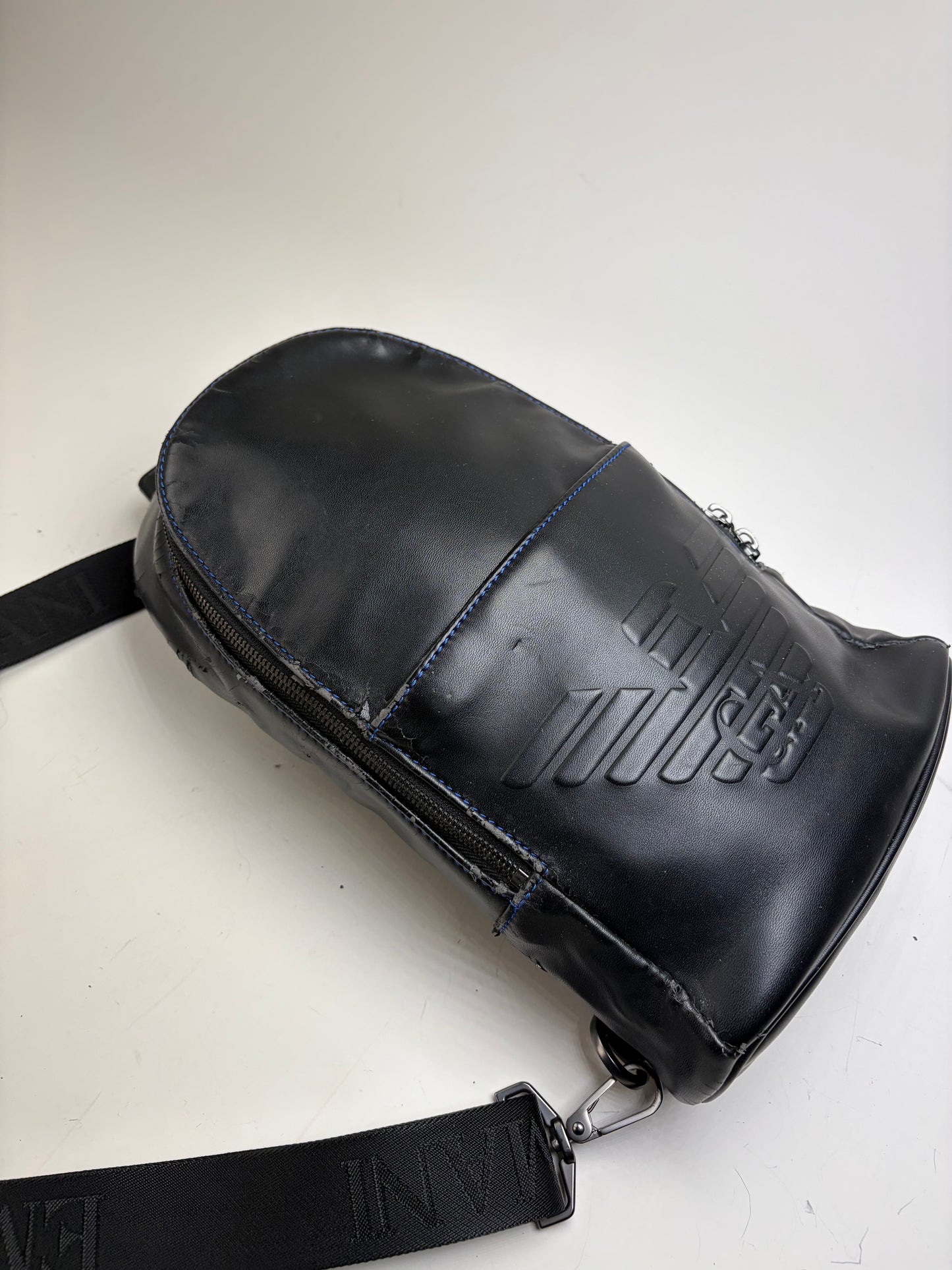 Vintage Emporio Armani Leather Sling Bag Black Silver