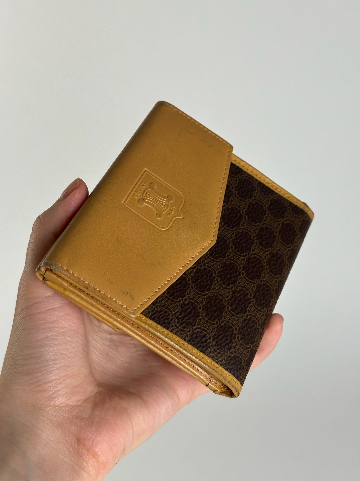 Vintage Celine Paris Leather Wallet yellow Brown