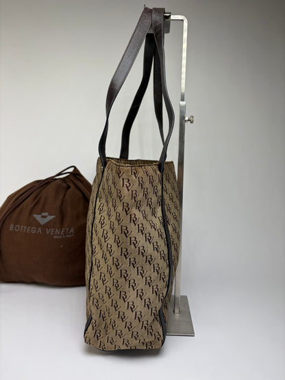 Vintage Bottega Veneta Monogram Canvas Tote Brown Beige