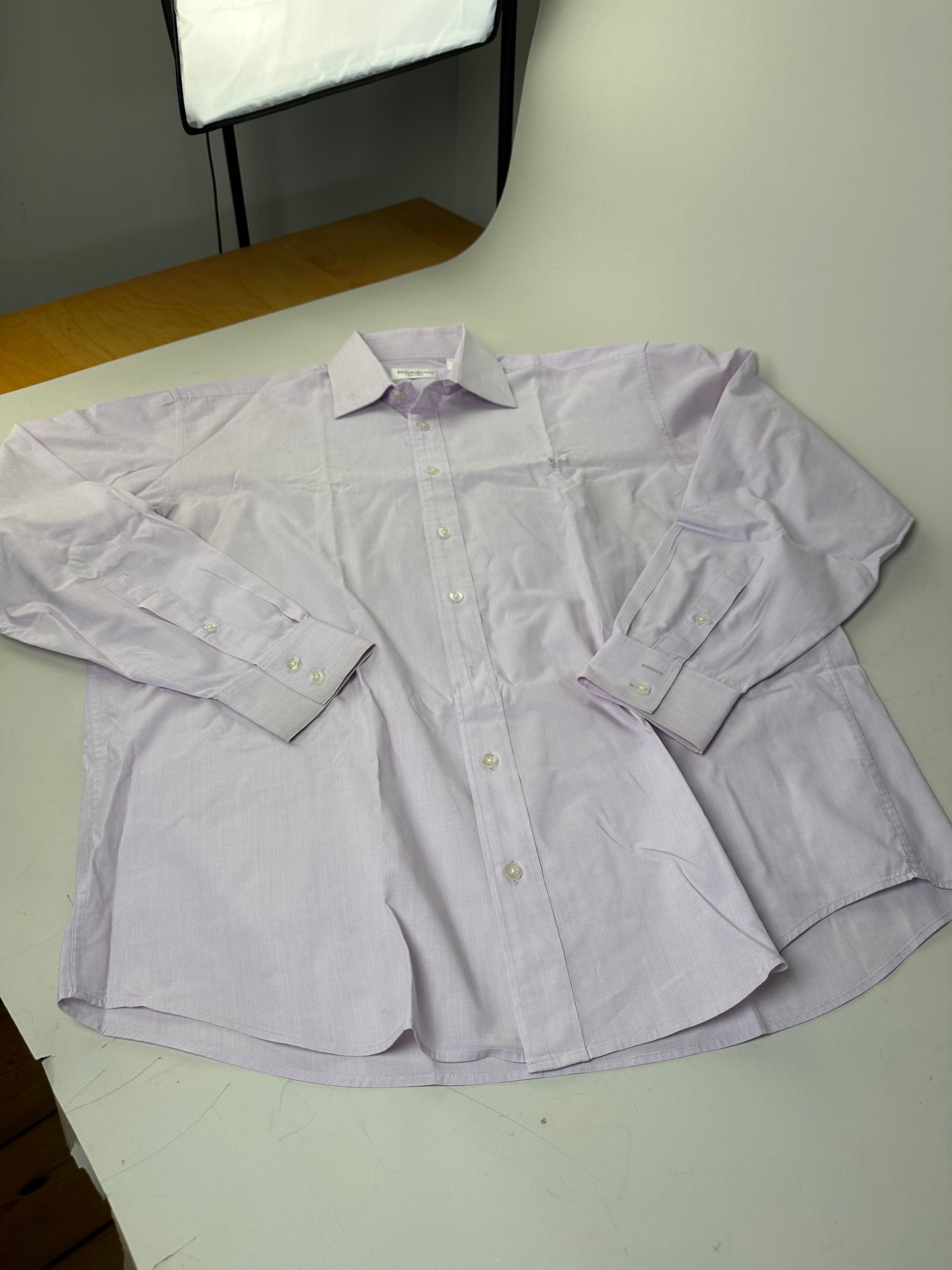 Vintage Yves Saint Laurent Men's Cotton Dress Shirt Light Purple XL