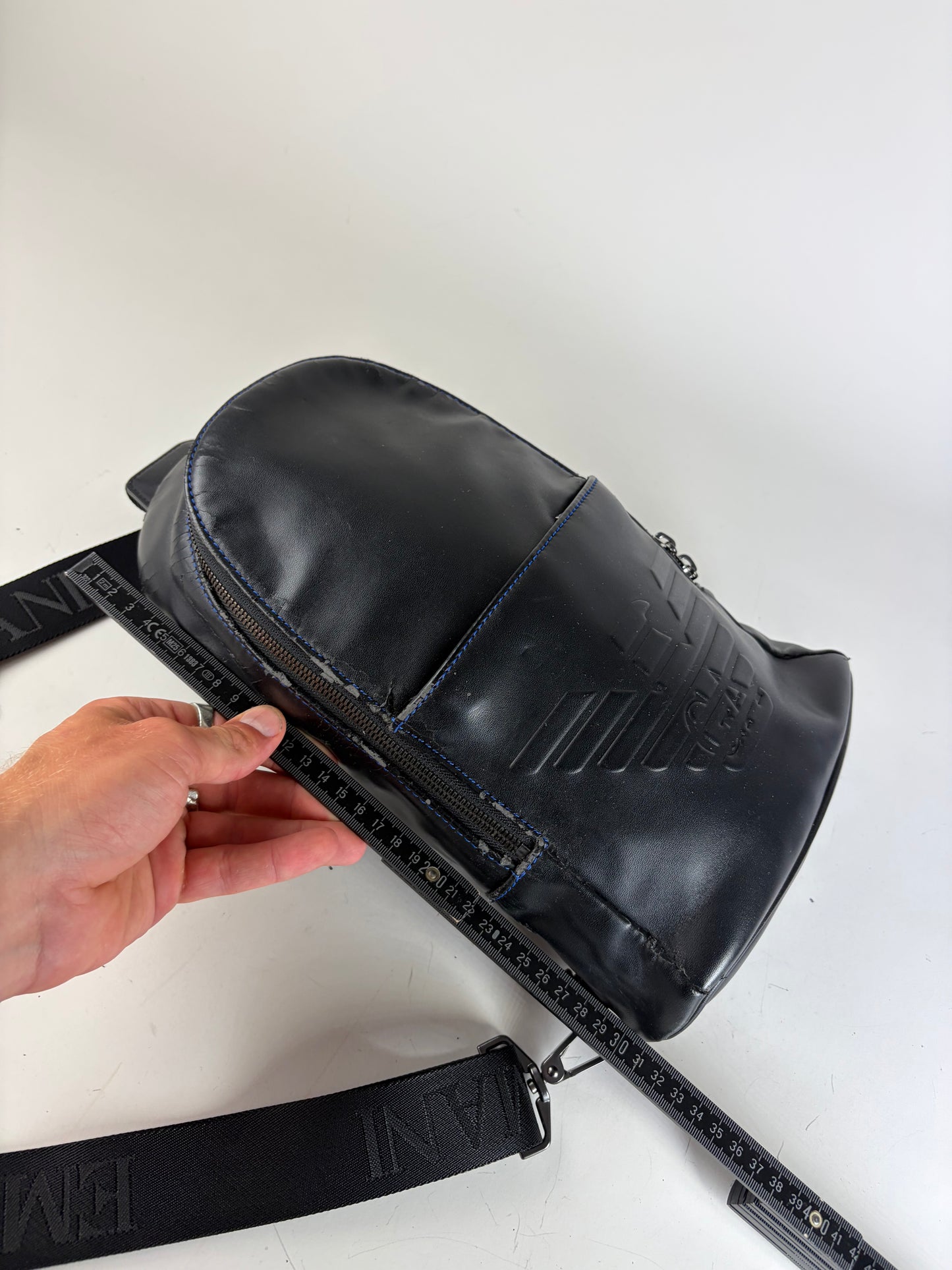 Vintage Emporio Armani Leather Sling Bag Black Silver