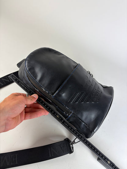 Vintage Emporio Armani Leather Sling Bag Black Silver