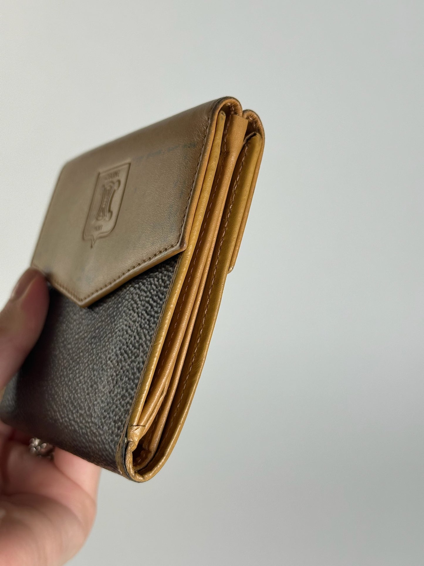 Vintage Celine Paris Leather Wallet yellow Brown