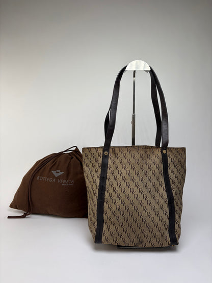 Vintage Bottega Veneta Monogram Canvas Tote Brown Beige