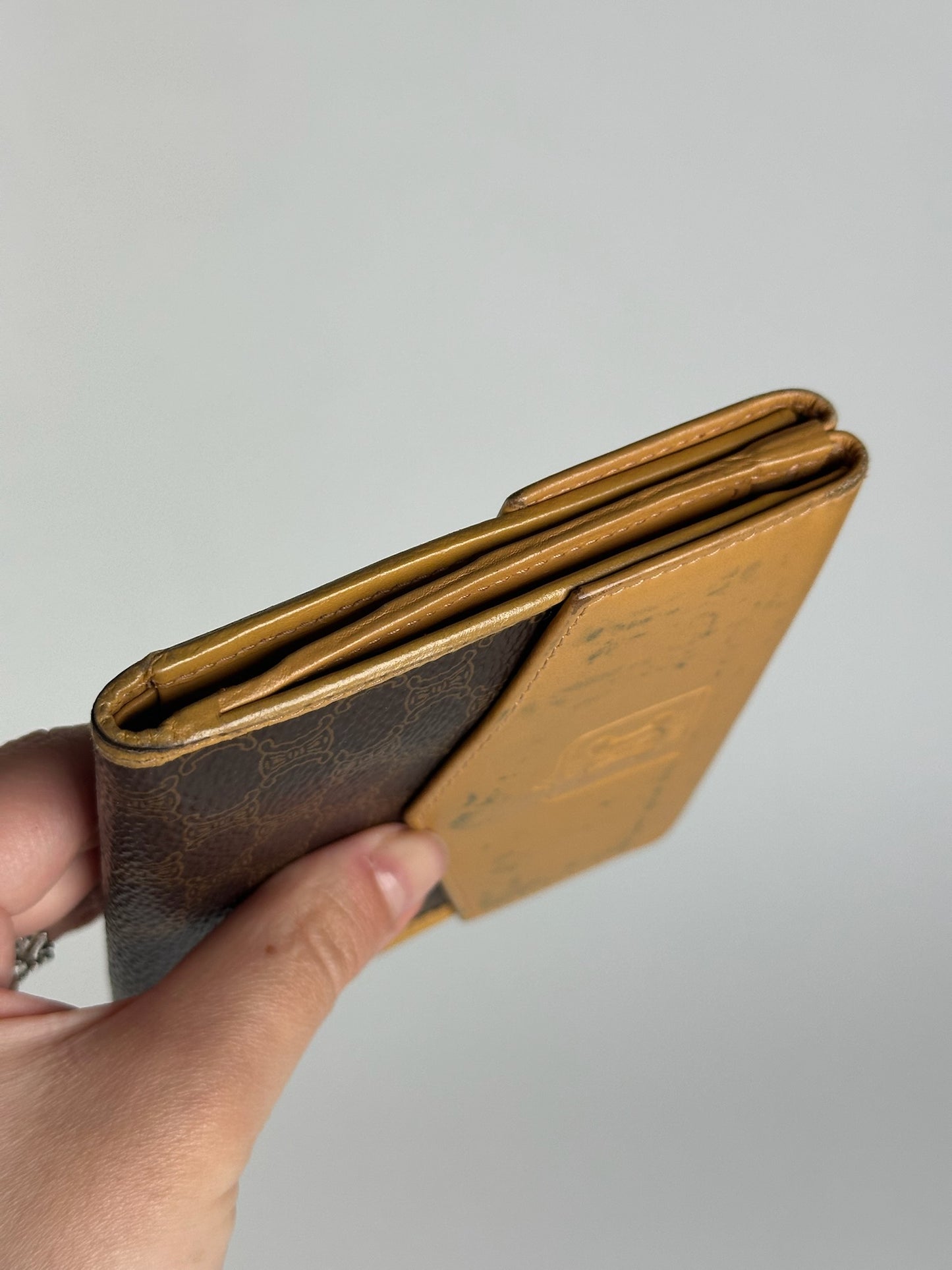 Vintage Celine Paris Leather Wallet yellow Brown