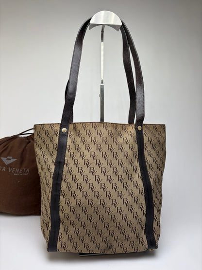 Vintage Bottega Veneta Monogram Canvas Tote Brown Beige