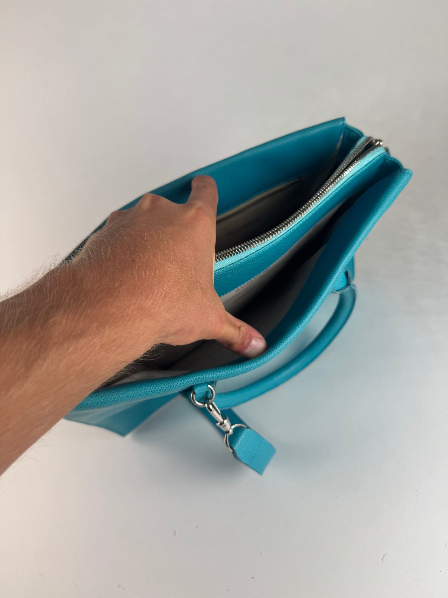 Sac vintage en cuir Jil Sander 2 voies turquoise