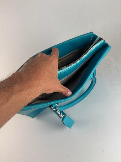 Sac vintage en cuir Jil Sander 2 voies turquoise