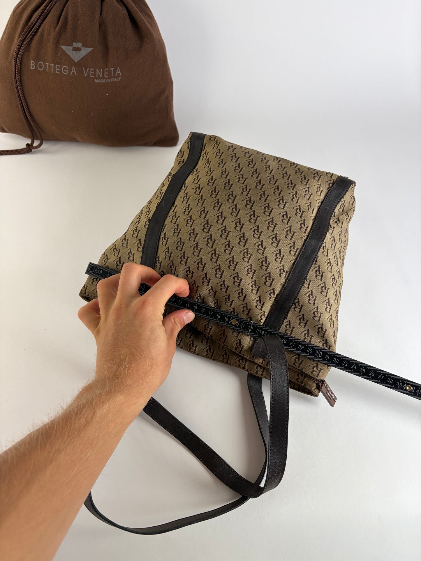 Vintage Bottega Veneta Monogram Canvas Tote Brown Beige