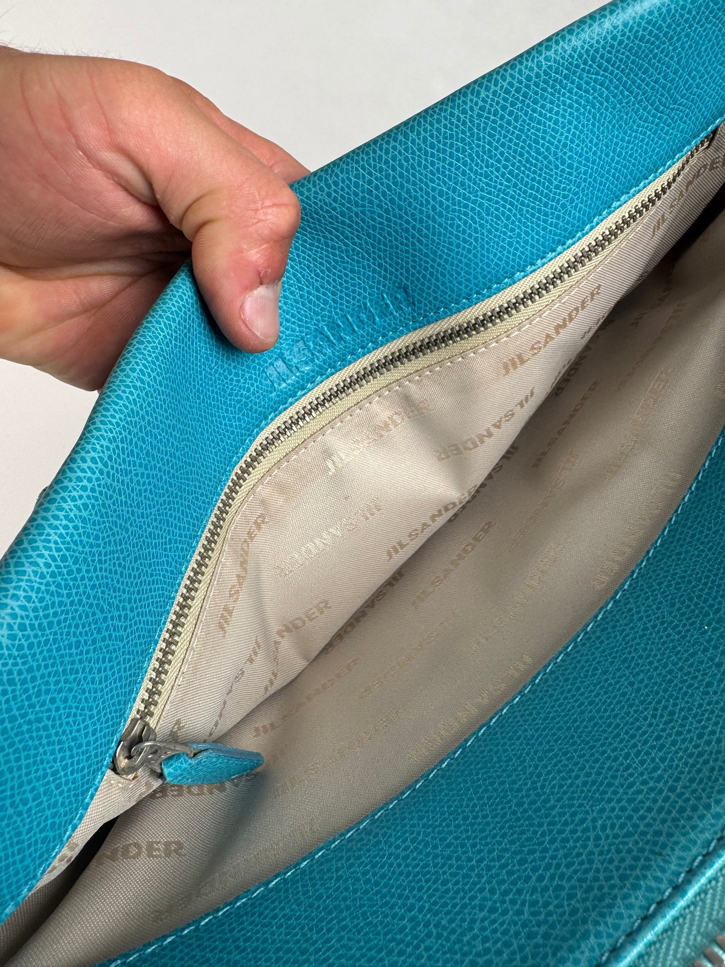 Sac vintage en cuir Jil Sander 2 voies turquoise