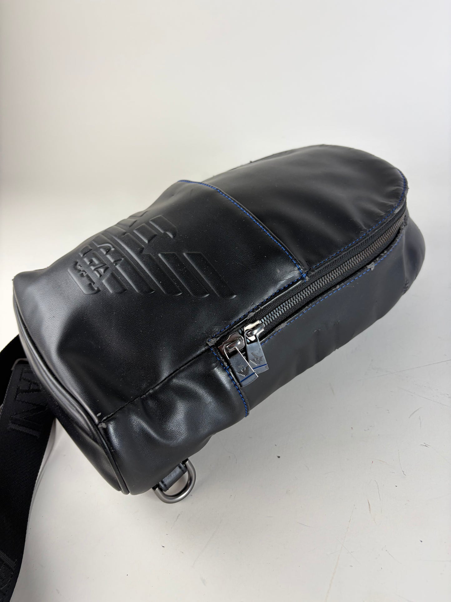 Vintage Emporio Armani Leather Sling Bag Black Silver