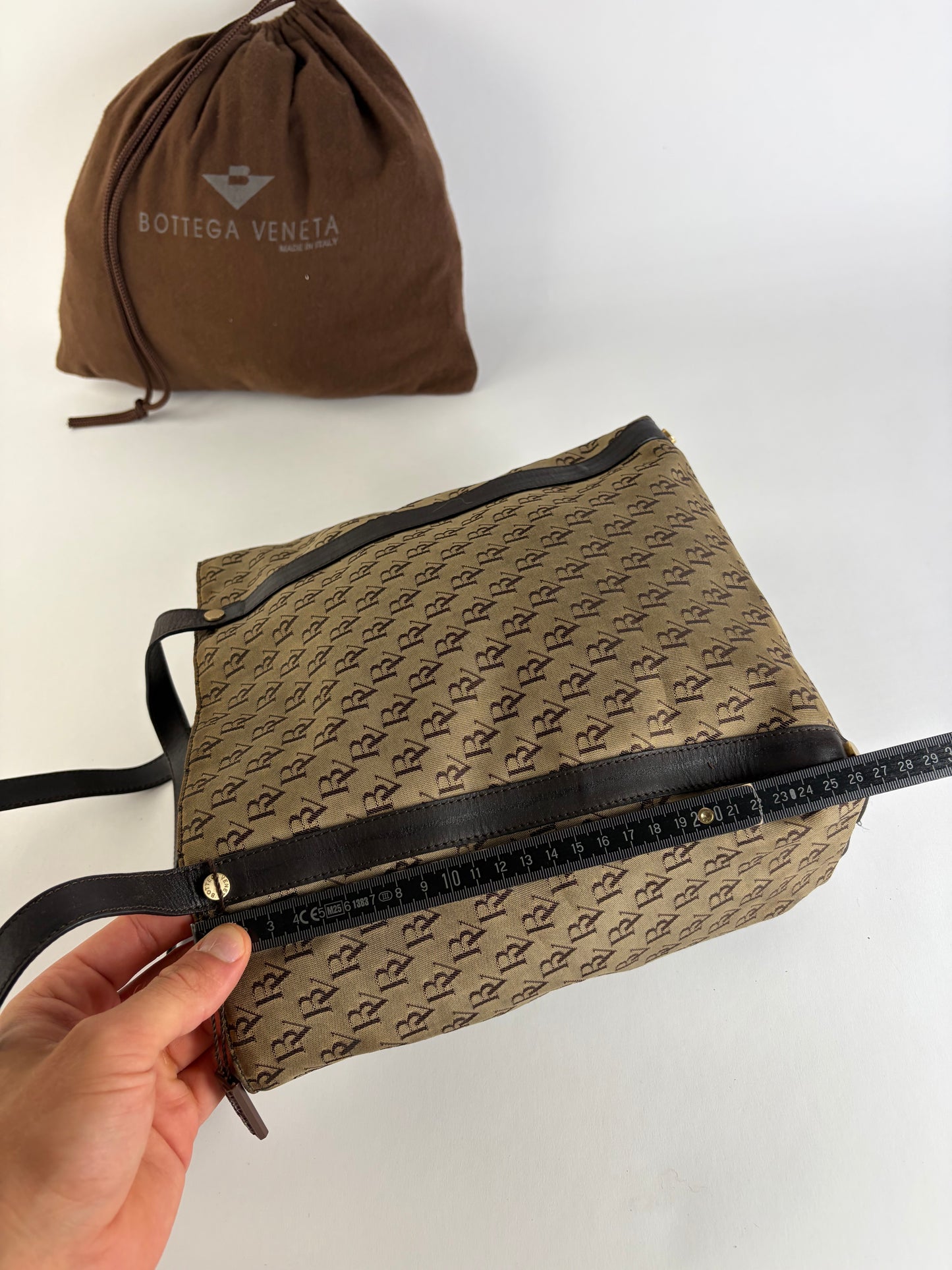 Vintage Bottega Veneta Monogram Canvas Tote Brown Beige