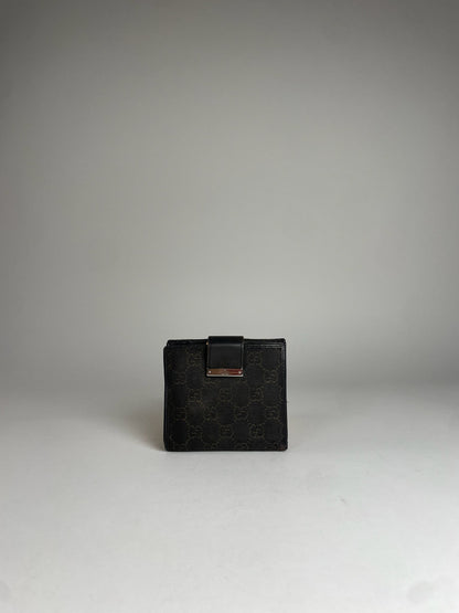 Vintage Gucci Monogram Leather canvas Wallet Brown Black