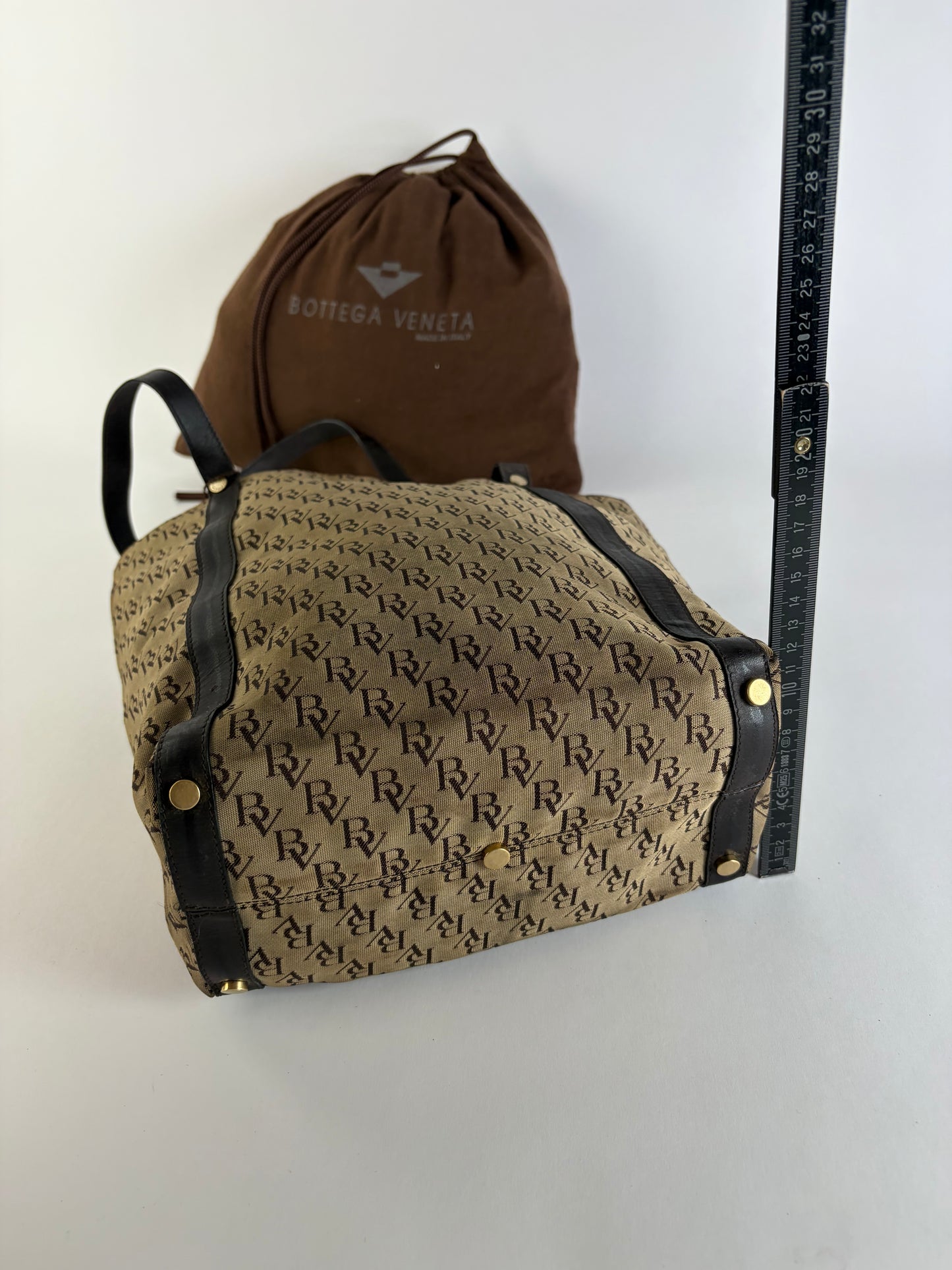 Vintage Bottega Veneta Monogram Canvas Tote Brown Beige