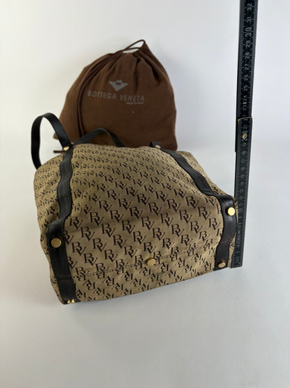 Vintage Bottega Veneta Monogram Canvas Tote Brown Beige