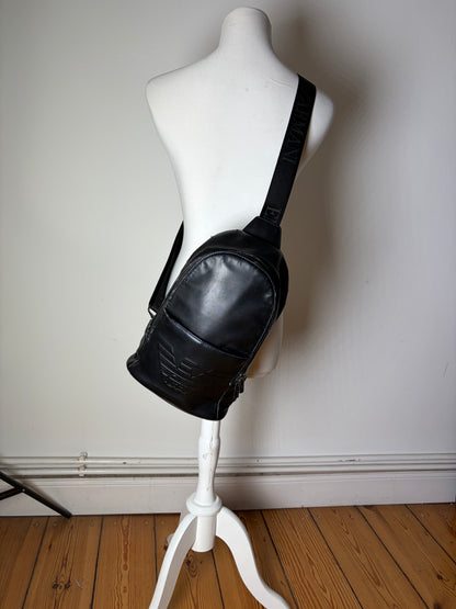 Vintage Emporio Armani Leather Sling Bag Black Silver