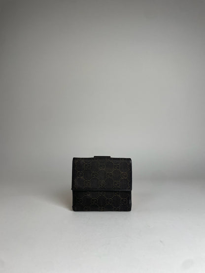 Vintage Gucci Monogram Leather canvas Wallet Brown Black