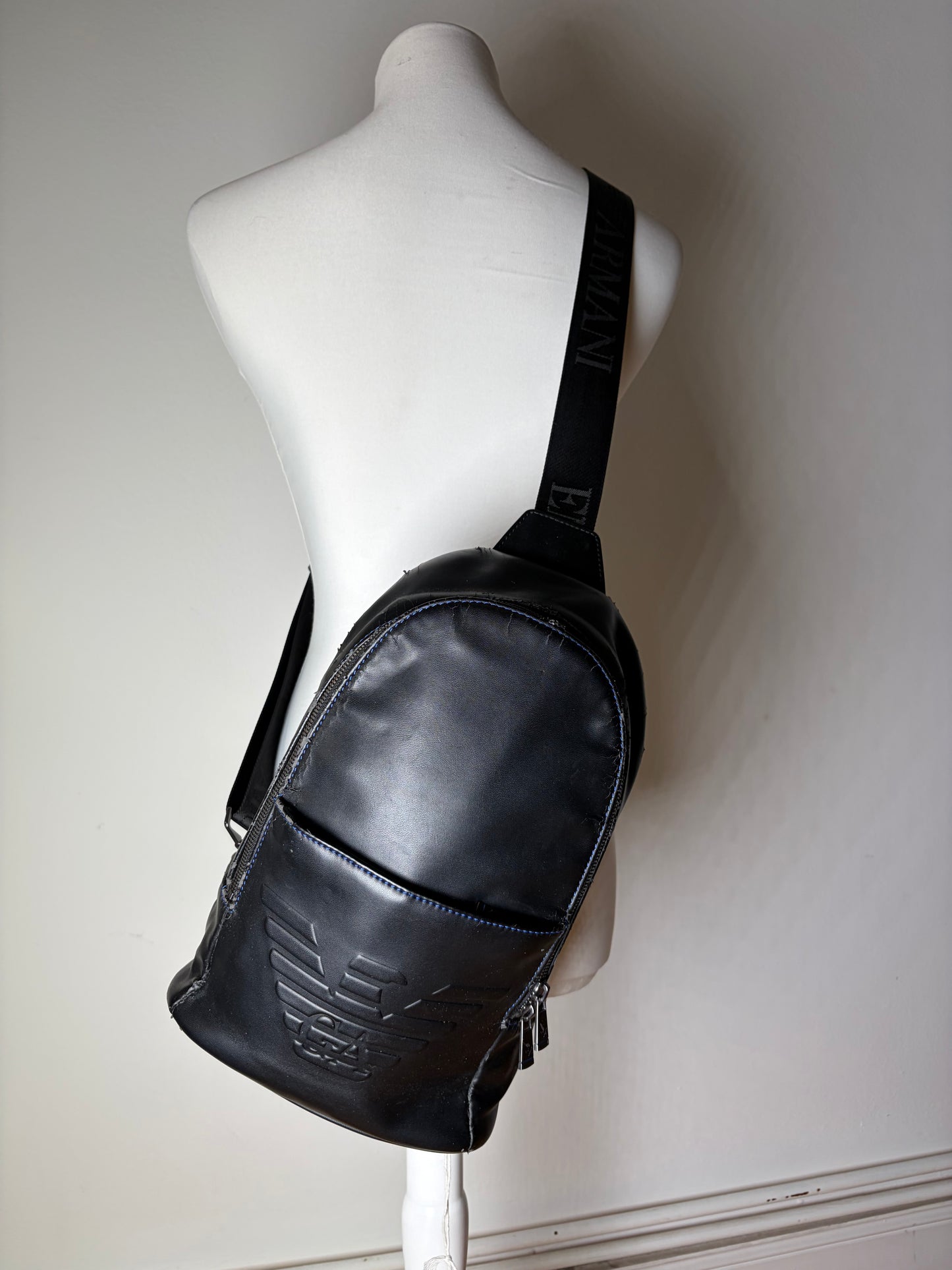 Vintage Emporio Armani Leather Sling Bag Black Silver